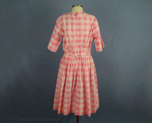 Load image into Gallery viewer, 1950s Day Dress Pink &amp; White Buffalo Plaid Clip Dot Cotton