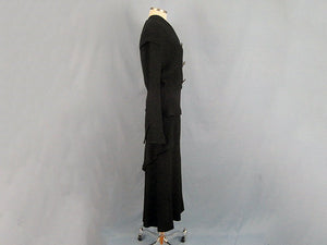 1940s Black Cocktail Dress Peplum Waist Textured Rayon Fanya