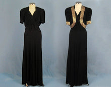 Load image into Gallery viewer, 1930s Studded Black Rayon Crepe Gown Bolero Old Hollywood