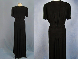 1930s Studded Black Rayon Crepe Gown Bolero Old Hollywood