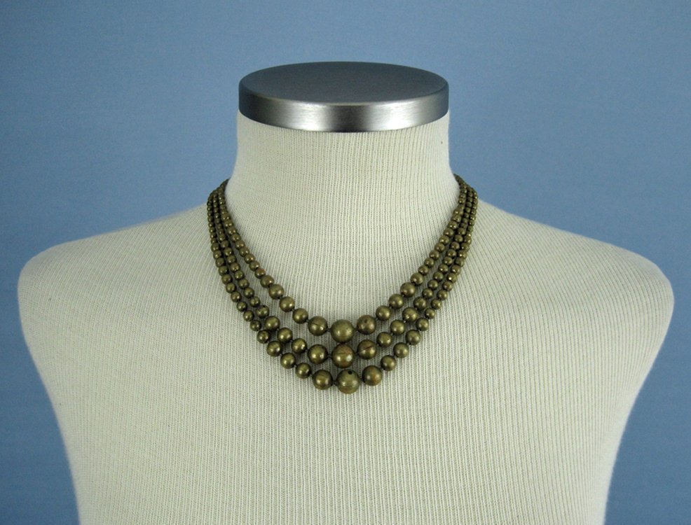 1940s Brass Ball Bead Necklace Multi Strand