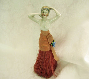 1920s Art Deco Porcelain Vanity Clothes Brush Flapper Half Doll