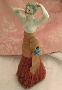 1920s Art Deco Porcelain Vanity Clothes Brush Flapper Half Doll