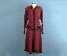 Load image into Gallery viewer, 1940s tailored suit raspberry silk rayon suit nipped waist