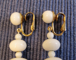 1950s Vogue Demi Parure Necklace Earrings Opaque White Glass Flying Saucer Beads
