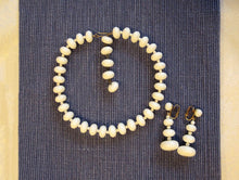 Load image into Gallery viewer, 1950s Vogue Demi Parure Necklace Earrings Opaque White Glass Flying Saucer Beads