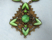 Load image into Gallery viewer, 1920s Neiger Style Egyptian Revival Necklace Nile Green Czech Glass Peking Glass