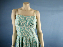 Load image into Gallery viewer, 1950s Strappy Swing Dress Aqua Swirls VLV