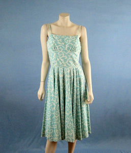 1950s Strappy Swing Dress Aqua Swirls VLV