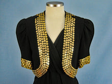 Load image into Gallery viewer, 1930s Studded Black Rayon Crepe Gown Bolero Old Hollywood