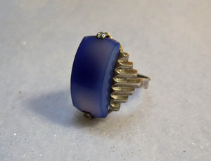 1920s Sterling Art Deco Ring Blue Chalcedony