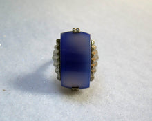Load image into Gallery viewer, 1920s Sterling Art Deco Ring Blue Chalcedony