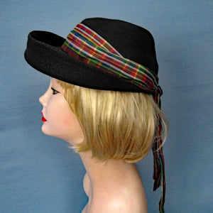 1950s Kepi Hat Martha Gene New York Black Straw 21"