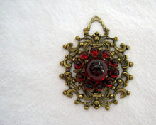 Load image into Gallery viewer, 1920s Art Deco Bohemian Pendant Ruby Czech Glass Cabochons Brass Filigree
