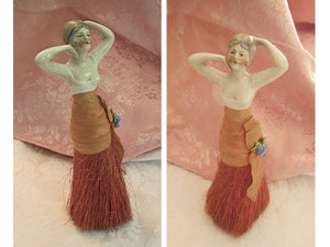 1920s Art Deco Porcelain Vanity Clothes Brush Flapper Half Doll