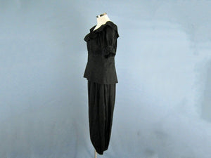 1900s Victorian Edwardian Swimsuit Black Cotton 2-Piece Bathing Suit