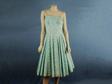 Load image into Gallery viewer, 1950s Strappy Swing Dress Aqua Swirls VLV