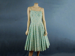 1950s Strappy Swing Dress Aqua Swirls VLV