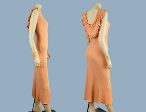 1930s Pink Black Rayon Crepe Gown Bias Cut Old Hollywood