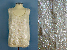 Load image into Gallery viewer, 1950s Cream Wool Sweater Sequins Dimensional Beading Sleeveless