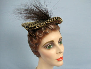 1950s Brown Perch Hat Prongs Lace