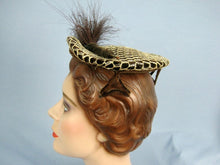 Load image into Gallery viewer, 1950s Perch Hat with Prongs Brown Velvet Lace