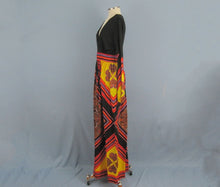 Load image into Gallery viewer, 1960s Paisley Hippie Boho Maxi Dress Vibrant Colors Peck and Peck