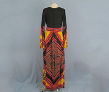 Load image into Gallery viewer, 1960s Paisley Hippie Boho Maxi Dress Vibrant Colors Peck and Peck