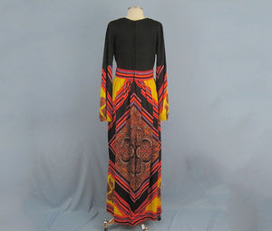 1960s Paisley Hippie Boho Maxi Dress Vibrant Colors Peck and Peck