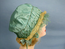 Load image into Gallery viewer, 1920s Green Silk Boudoir Cap