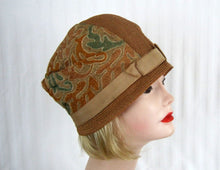 Load image into Gallery viewer, 1920s Straw Cloche Hat Embroidered Linen