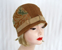 Load image into Gallery viewer, 1920s Straw Cloche Hat Embroidered Linen