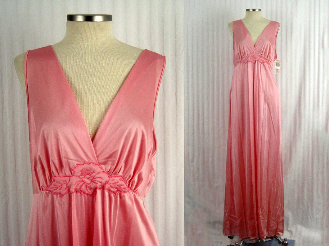 1990s Vanity Fair Pink Satin Nightgown Deadstock