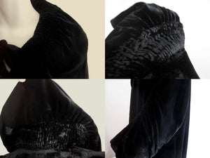 1920s Cocoon Flapper Coat Black Silk Velvet Ruching