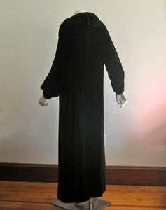 1920s Cocoon Flapper Coat Black Silk Velvet Ruching