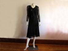 Load image into Gallery viewer, 1920s 1930s Silk Dress &amp; Matching Bolero Bias Cut Illusion Lace XS Small