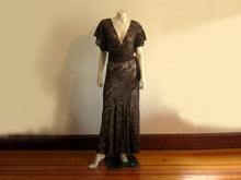 Load image into Gallery viewer, 1940s Gown 40s Brown Illusion Lace Dress 
