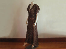 Load image into Gallery viewer, 1940s Gown 40s Brown Illusion Lace Dress 