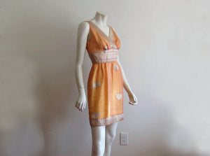 1960s Mini Dress Peach Gold Silk Organza Criss-Cross Bodice