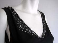 Load image into Gallery viewer, 1920s Art Deco Rhinestone Black Silk Dress Plunging Open Back Gown