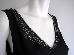 1920s Art Deco Rhinestone Black Silk Dress Plunging Open Back Gown