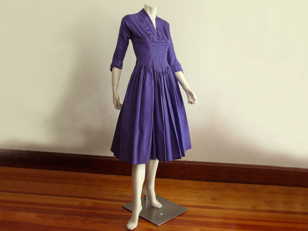 1950s Purple Taffeta Party Swing Dress Madeleine Fauth