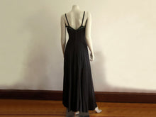 Load image into Gallery viewer, 1940s Black Silk Strappy Evening Gown Colorful Celluloid Sequins