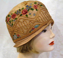 Load image into Gallery viewer, 1920s Flapper Cloche Hat Hand Painted Silk Pink Roses