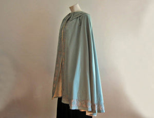 1900s Edwardian Cape Blue Wool & Metal Lace with Bumble Bees Appliques