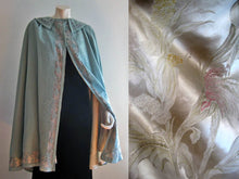 Load image into Gallery viewer, 1900s Edwardian Cape Blue Wool &amp; Metal Lace with Silk Brocade Lining
