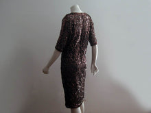 Load image into Gallery viewer, 1970s Lilli Diamond Cocktail Dress Brown Net Lace Copper Sequins