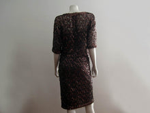 Load image into Gallery viewer, 1970s Lilli Diamond Cocktail Dress Brown Net Lace Copper Sequins