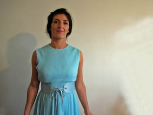 Vintage 1960s Dress / 60s Mini Dress / Light Blue Chiffon Dress / SMALL