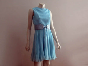 Vintage 1960s Dress / 60s Mini Dress / Light Blue Chiffon Dress / SMALL